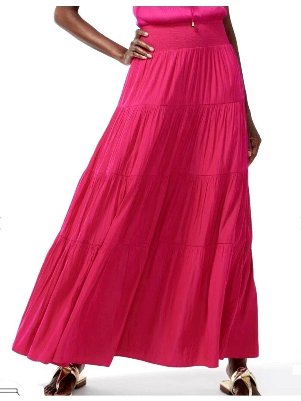 NWT Chicos Tiered Botanic Berry Maxi Skirt size 1 (US 8/10) Smocked Waist (JJ650